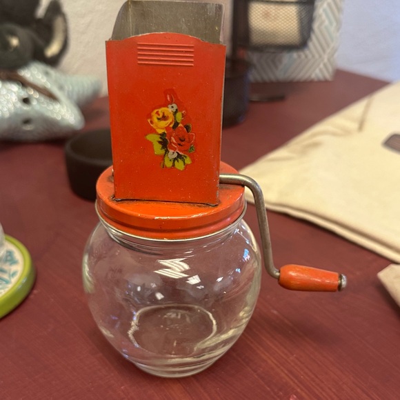 Other - Vintage Hazel Atlas Nut Chopper Grinder 5935 Glass Metal Red Floral Decal 1940s